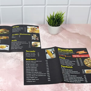 Restaurant Menu Printing: Showcase your culinary offerings with professionally printed menus. Trust Fakhri Printing Works for high-quality prints.