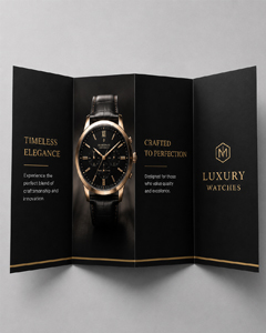 Luxury 4-panel gate fold brochure printing in Mumbai for premium product launches, real estate and luxury brands.