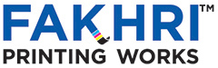 FAKHRI Printing Works logo: blue 'FAKHRI' text with a small sunburst between letters and 'PRINTING WORKS' in black.
