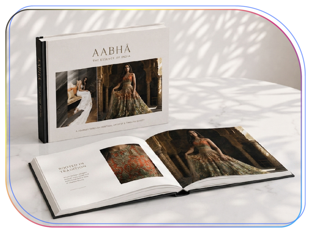 Fashion brand look book printed as a premium coffee table book with spot UV enhancements