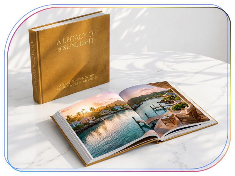 Luxury coffee table book printing with hardbound gold foiled cover and premium 200-page interior