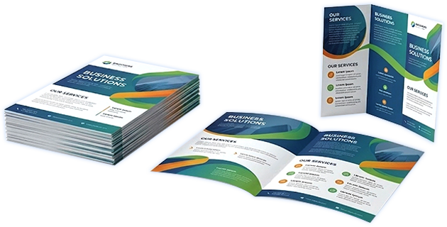 Professionally printed tri-fold, bi-fold and multi-page brochures showcasing premium paper, sharp colour reproduction and elegant finishing by Fakhri Printing Works, Mumbai.