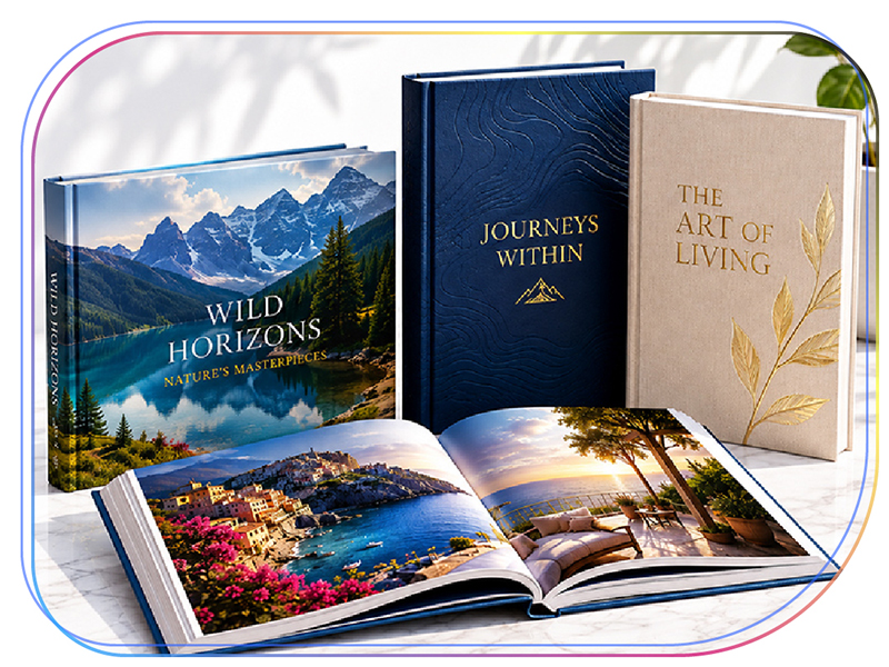 Lay-flat photographer portfolio coffee table book printed in premium 12-inch square format